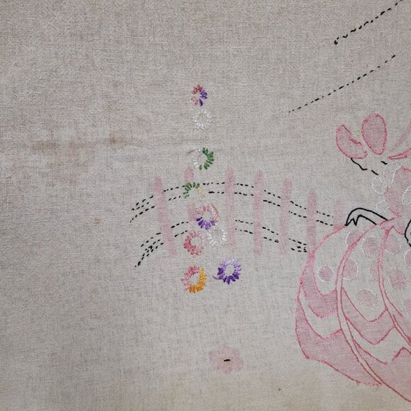 Vintage Embroidered Fabric Floral Country Crinoline Lady Southern Belle 80‎ x 65 - Picture 5 of 10